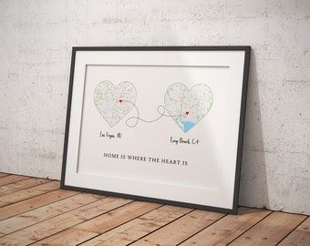 Long Distance Gift Heart Map Love Card Going Away Gift Custom Moving Away Print Far Away Girlfriend Boyfriend Anniversary Valentines Day