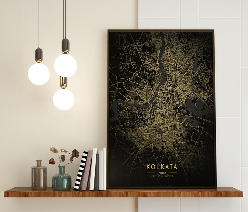 Kolkata Map Poster Kolkata City Gold Map Poster Kolkata Etsy
