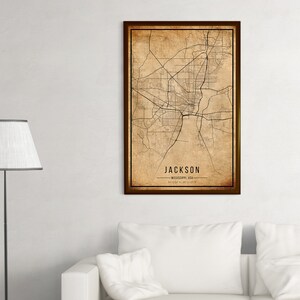 Jackson Vintage Map Poster,Jackson Old Map, Grunge Jackson Map, Mississippi Old Decor, Jackson City Maps Print, Canvas