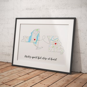 Wegzug Geschenk, Umzug Geschenk beste Freundin, LDR, Tischkarte drucken, zwei Landkarten, Familien Geschenk, weit weg Geschenk