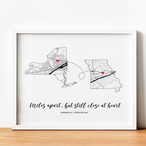 Moving Away Gift, Custom Going Away Gift Print, Far Distance Relationship, Two State Map, Family Gift, Far Away Gift For Friends