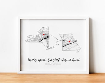 Moving Away Gift, Custom Going Away Gift Print, Far Distance Relationship, Two State Map, Family Gift, Far Away Gift For Friends