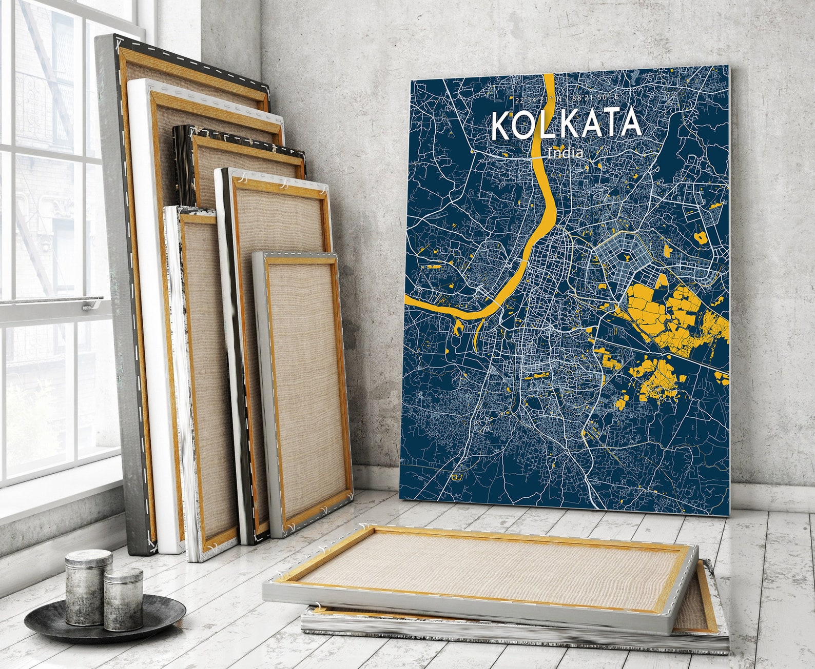 Kolkata Blue Map Poster Kolkata City Modern Map Print Etsy