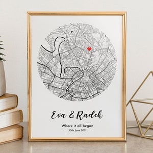 Where We Met Map Anniversary Engagement Gift Where It All Began First Meeting map Our First Date Family Gift Valentines Day Gift