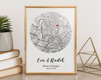 Where We Met Map Anniversary Engagement Gift Where It All Began First Meeting map Our First Date Family Gift Valentines Day Gift