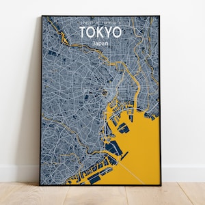 Tokyo Blue Map Poster, Tokyo City Blue Map Poster, Tokyo City Sign, Japan Map Printable, Tokyo Home Poster, Canvas
