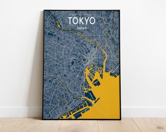 Tokyo Blue Map Poster: Japan City Art Print