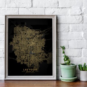 Affiche de carte de Las Vegas, Carte de la ville de Las Vegas, Carte d’or de Las Vegas, Impression de carte de Las Vegas, Carte or et noire, Décoration intérieure de Las Vegas, Toile