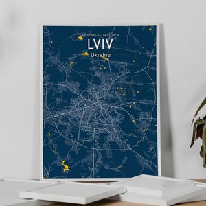 Lviv Blue Poster Ukraine City Modern Map Lviv City Sign Ukraine Map Canvas Print Housewarming Gift Moving Away Gift