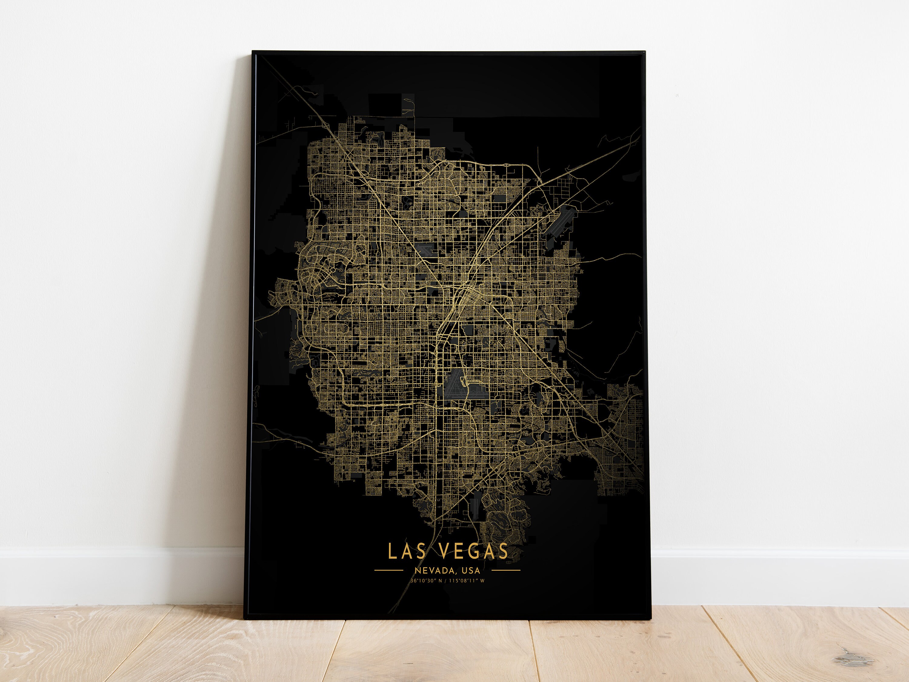 Las Vegas Map Posterlas Vegas City Map Las Vegas Gold Map Etsy