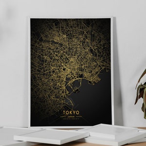 Cartaz do mapa de tóquio, pôster dourado do japão, impressão de cidade, ouro e preto, sinal de mapa, tokio, decoração de rua, pôster, design moderno