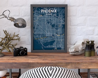 Phoenix Arizona City Map Poster, Blue Art Print