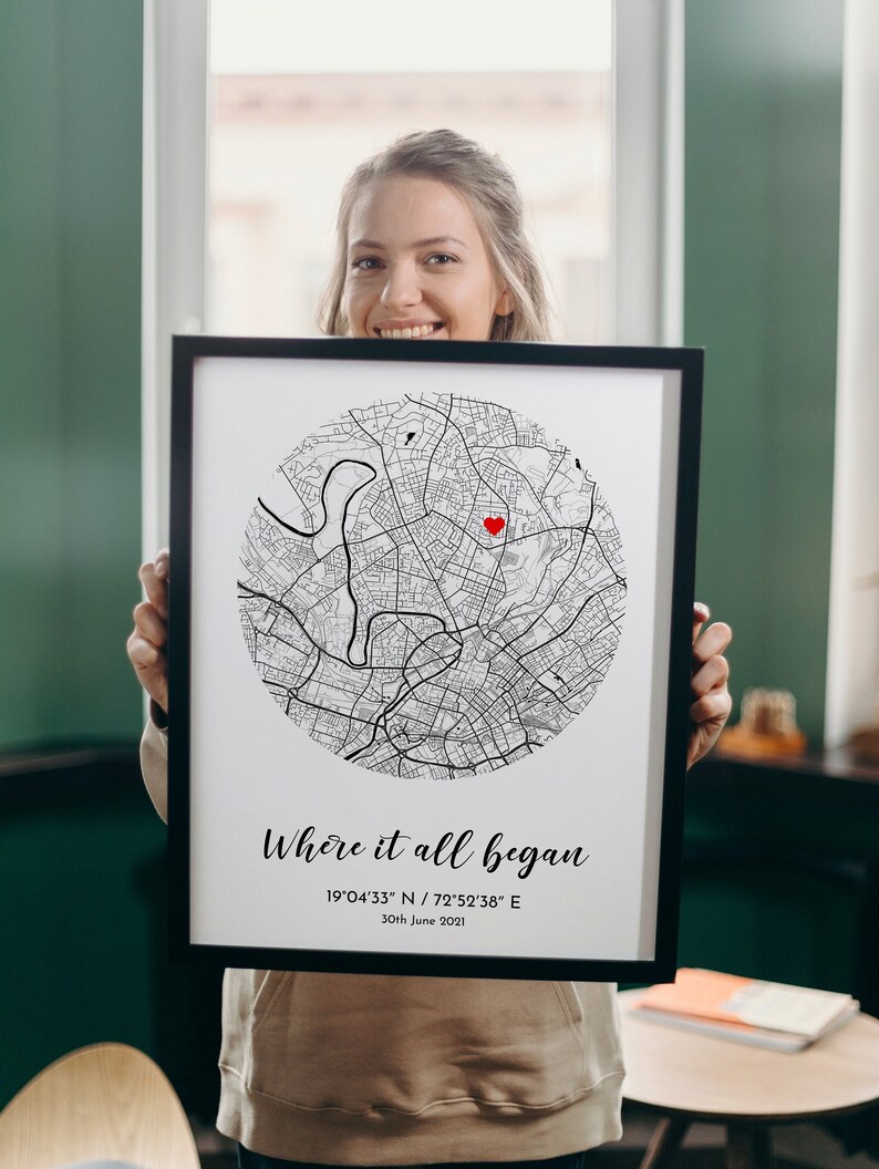 Personalized Where We Met Map Print: Anniversary Gift, First Date Map ...