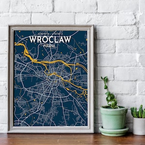 Wroclaw Blue Map Poster, Wroclaw City Blue Map Poster, Wroclaw City Sign, Poland Map Printable, Wroclaw Posters