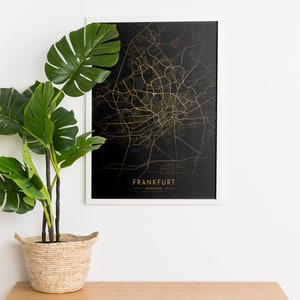 Frankfurt Gold Map Poster, Frankfurt City Poster, Frankfurt Map Printable, Germany Gift City Map, Frankfurt Gold and Black Map