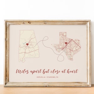 Regalo d'addio, Regalo di San Valentino, Stampa regalo personalizzata per allontanarsi, Regalo migliore amico, Ldr, Mappa di due stati, Regalo di famiglia, Regalo lontano