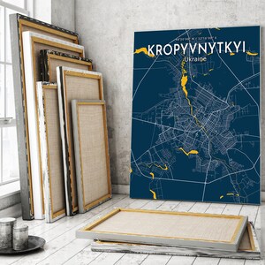Pôster do mapa azul de Kropyvnytskyi, impressão de mapa moderno da cidade de Kropyvnytskyi, sinal da cidade de Kropyvnytskyi, impressão em tela de mapa da Ucrânia, presente de inauguração