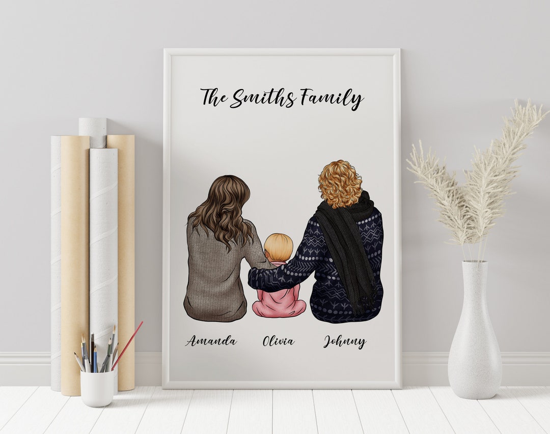 Custom Family Portrait, Personalized Couple Portrait Print for Newlywed ...