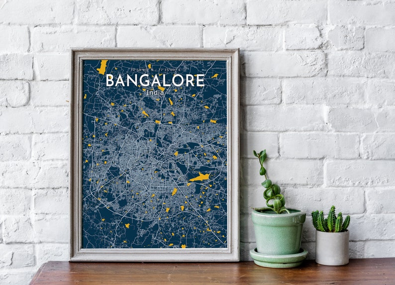 Bangalore Blue Map Poster Bangalore City Map Print Bangalore Etsy
