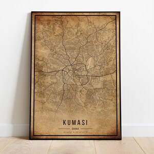 Kumasi Vintage Karte Poster, Kumasi Alte Karte, Grunge Kumasi Karte, Kumasi Altes Dekor, Ghana Rustikale Wandkunst, Kumasi Stadtplan Druck