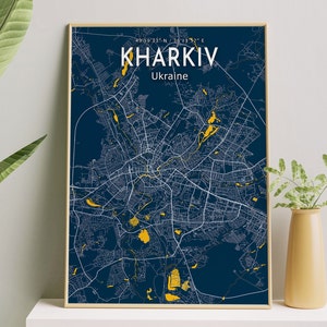 Cartaz do mapa azul de Kharkiv, mapa da cidade de Kharkiv, impressão do mapa da cidade da Ucrânia, mapa da Ucrânia, impressão em tela, pôster para casa, presente de inauguração