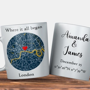 Where We Met Map Mug , Engagement Gift Mug, Personalized Coffee Mug Gift, Engaged Map Location Coffee Cup