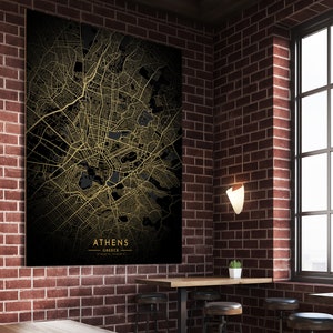 Athen Gold Karte Poster, Athen Stadt Poster, Athen Karte druckbar, Griechenland Geschenk Stadt karte, Athen Gold und Schwarze Karte, Athen Leinwand Karte
