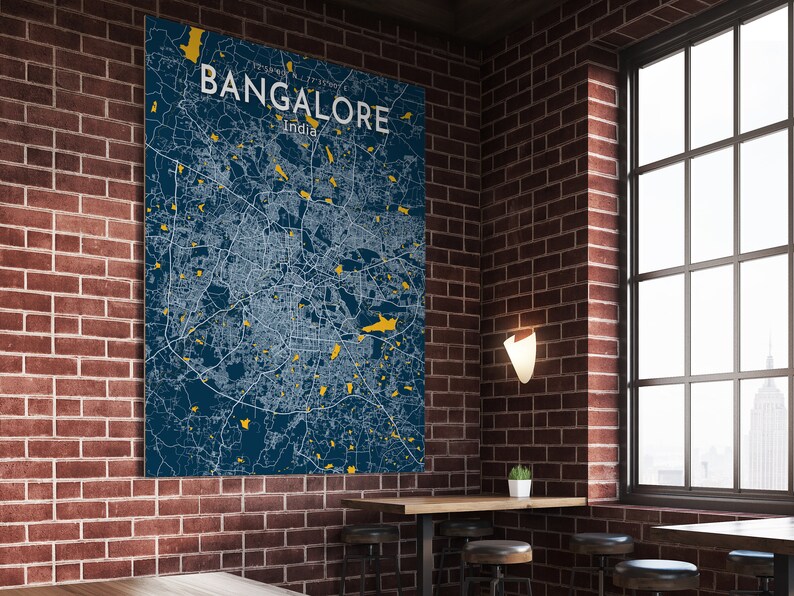 Bangalore Blue Map Poster Bangalore City Map Print Bangalore Etsy