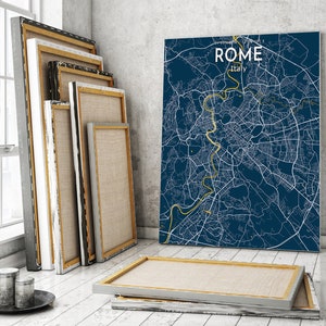 Rome Blue Map Poster, Rome City Blue Map Poster, Rome City Sign, Italy Map Printable, Rome Home Poster, Canvas