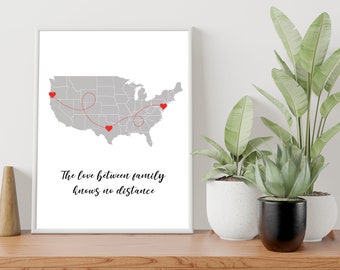 The Love Between Family Knows No Distance, Custom Moving Away Gift Print, Out Of State Friendship, Family Gift, Far Away Gift