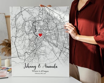 Personalized Where We Met Map Art, Anniversary Gift