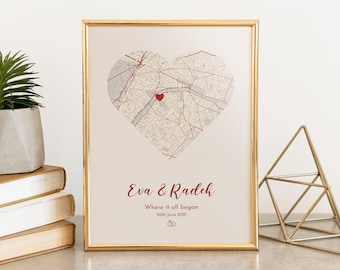 Personalized First Date Map Print, Anniversary Gift (Digital File)