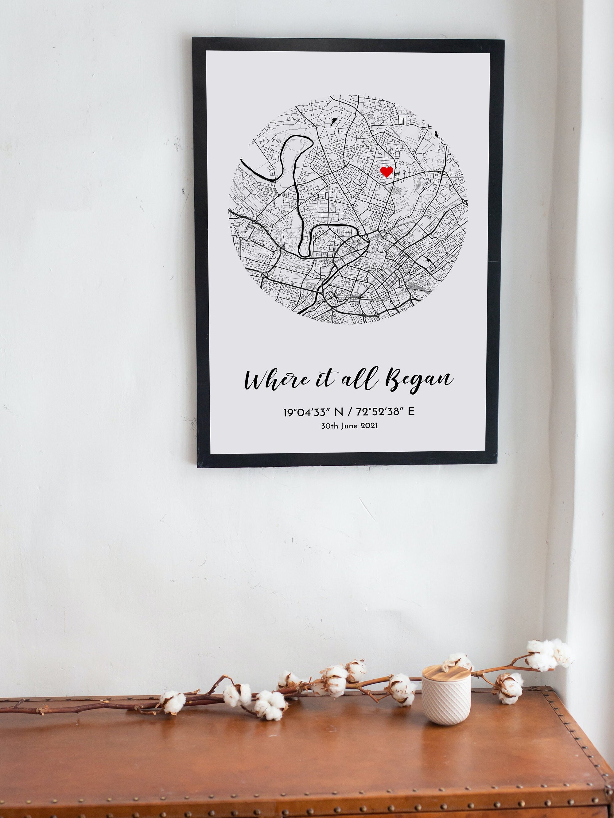 Personalized Where We Met Map Print: Anniversary Gift, First Date Map ...