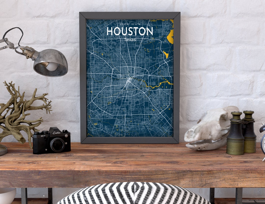 Houston Texas City Map Art Print, Blue Poster - Etsy