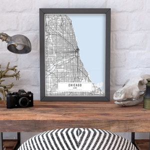 Chicago Map Poster, Chicago City White Map Poster, Chicago City Sign, Illinois Map Printable, Chicago Home Poster, Canvas Print