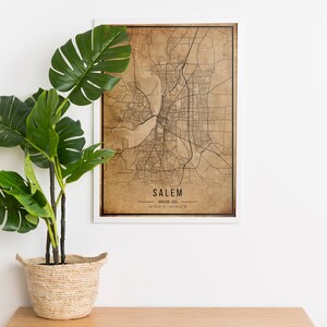 Salem Vintage Karte Poster, Salem Alte Karte, Grunge Salem Karte, Massachusetts Old Dekor, Salem Stadtplan Druck, Leinwand