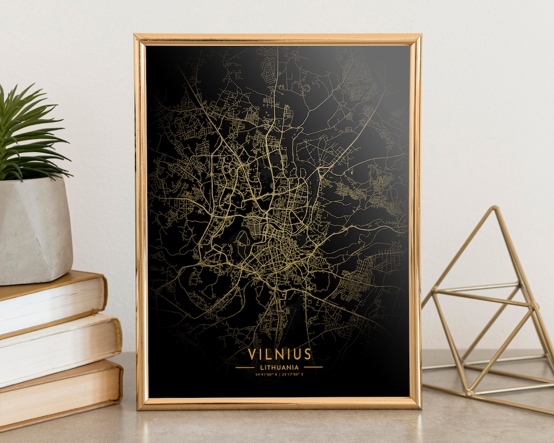 Vilnius Map Poster, Vilnius City Gold Map Poster, Vilnius Canvas