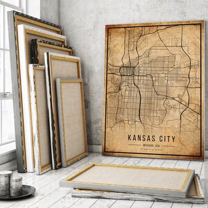 Póster del mapa vintage de Kansas City, mapa antiguo de Kansas City, mapa de Kansas City Grunge, decoración antigua de Missouri, mapas de Kansas City Imprimir