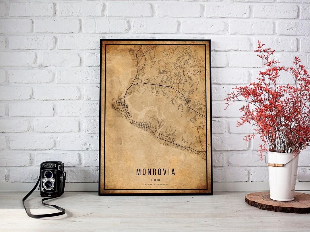 Monrovia Vintage Map Poster Monrovia Old Map Grunge Monrovia Etsy