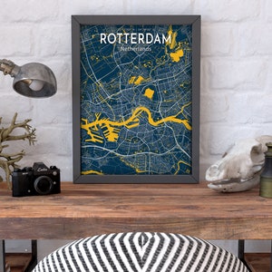 Rotterdam Blaue Karte Poster, Rotterdam Stadt Karte Poster, Rotterdam Stadt Karte, Niederlande Karte LeinwandDruck, Rotterdam Home Poster