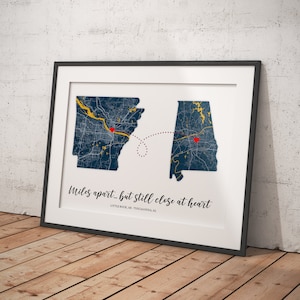 Going Away Geschenk, individuelles Umzugsgeschenk Druck, bester Freund Geschenk, LDR, Druck Tischkarte, zwei Zustandskarten, Familiengeschenk, weit weg Geschenke