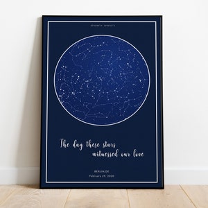 Impresión de mapa estelar, mapa celestial personalizado, regalo para el esposo, regalo del día de San Valentín, noche que conocimos, primer aniversario, estrellas al nacer, estrellas en las fechas