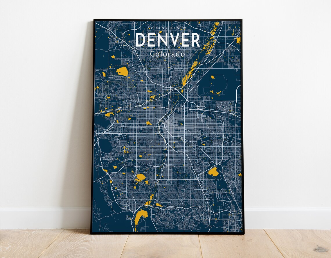 Denver Map Poster Denver City Blue Map Poster Denver City - Etsy