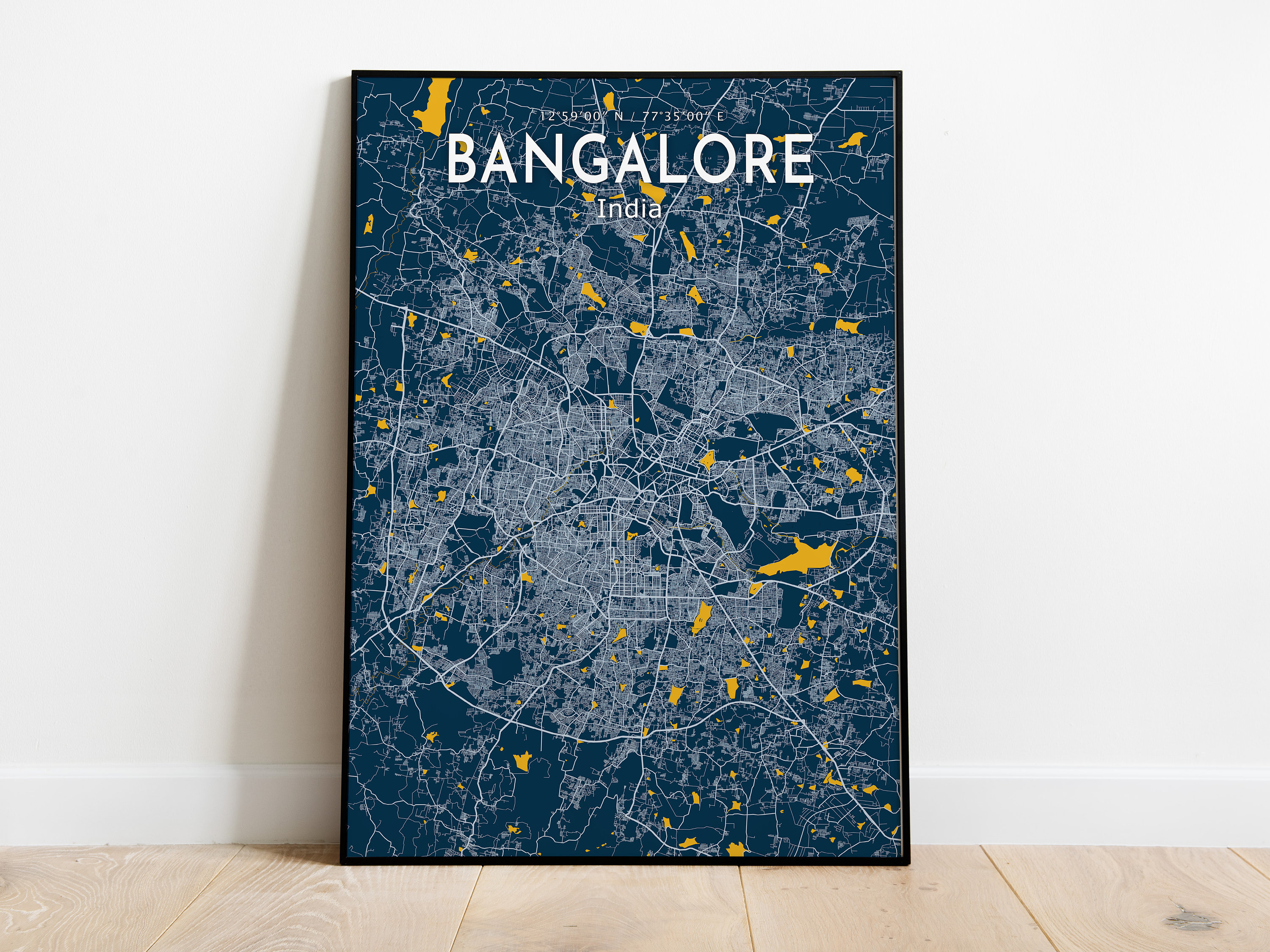 Bangalore Blue Map Poster Bangalore City Map Print Bangalore Etsy