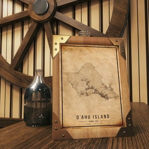 Cartaz do mapa vintage da ilha de O'ahu, mapa antigo da ilha de O'ahu, mapa da ilha de O'ahu grunge, decoração antiga havaiana, impressão de mapas da ilha de O'ahu, tela imagem 5