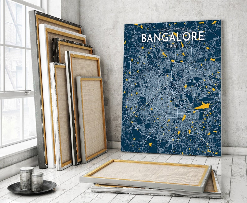 Bangalore Blue Map Poster Bangalore City Map Print Bangalore Etsy