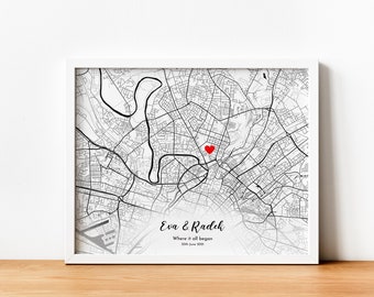 Where We Met Map, Personalised, Go Away Gift, Anniversary Gift, Valentines Gift, Where It All Began, Our First Date Valentines Day Gift