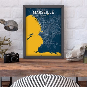 Marseille blauwe kaart poster, Marseille stad blauwe kaart poster, Marseille stad teken, Frankrijk kaart afdrukbaar, Marseille poster
