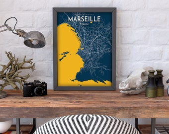 Marseille Blue Map Poster, Marseille City Blue Map Poster, Marseille City Sign, France Map Printable, Marseille Poster