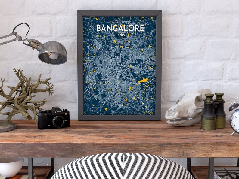 Bangalore Blue Map Poster Bangalore City Map Print Bangalore Etsy